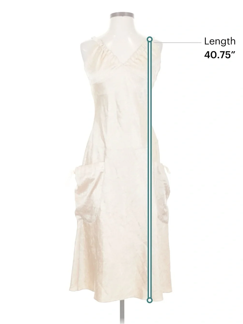 Romantic Coquette Fairycore Satin Midi Dress Champagne Gold Pockets US 8 - Picture 7 of 8